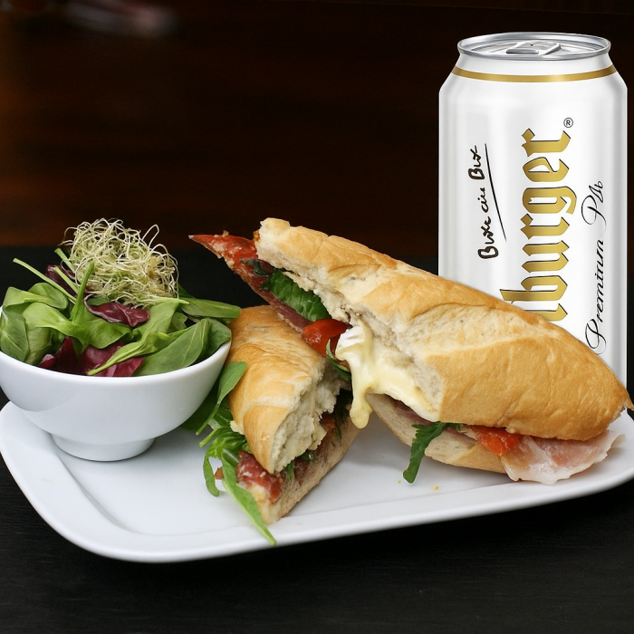 BAGUETTE + LATA CERVEZA BITBURGER
